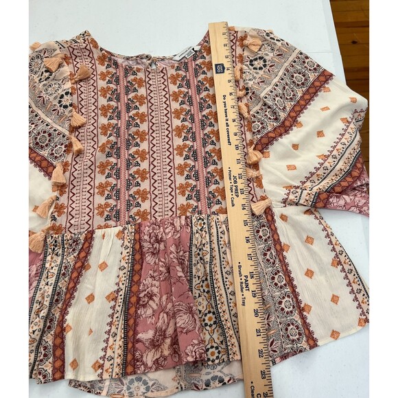American Eagle Boho Tassel Embroidered Floral Peasant Top - Women's S - Picture 9 of 11